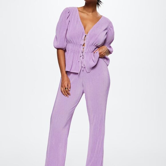 Mango Pleated Blouse With Ruffles - Picture 6 of 9